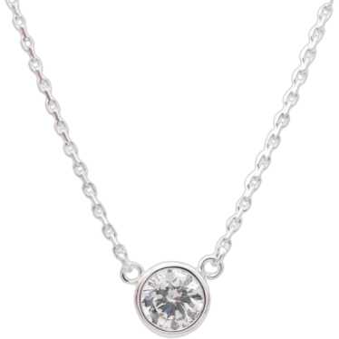 Bezel Diamond Station Necklace .40 ct Round 14k W… - image 1