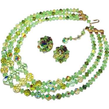 Fabulous GREEN & YELLOW Aurora Crystal 3 Strand V… - image 1