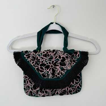 Anthropologie Velvet Floral Beaded Handbag