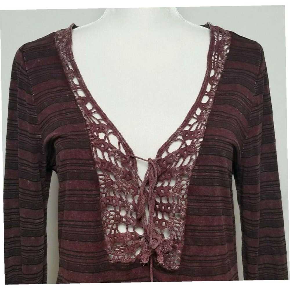 Bke BKE Brand Crochet V Neck Long Sleeve Striped … - image 2