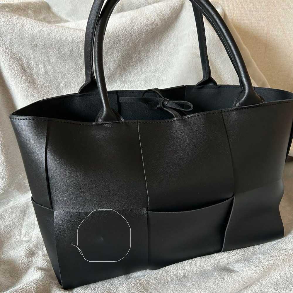 Ladies Tote Bag Handbag Leather Knitted Black - image 10