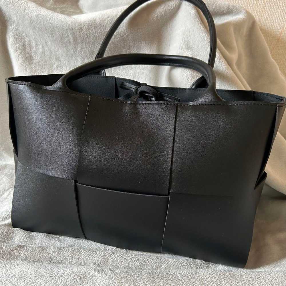 Ladies Tote Bag Handbag Leather Knitted Black - image 1