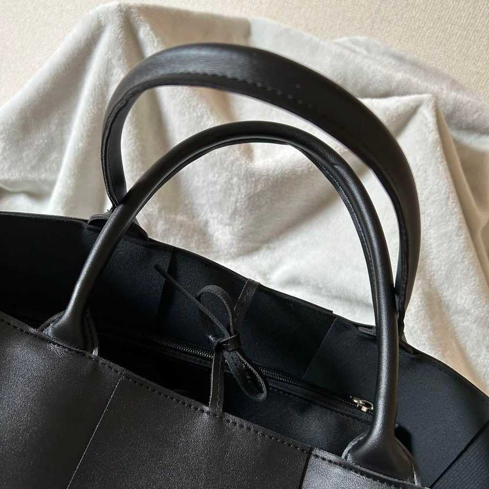 Ladies Tote Bag Handbag Leather Knitted Black - image 5