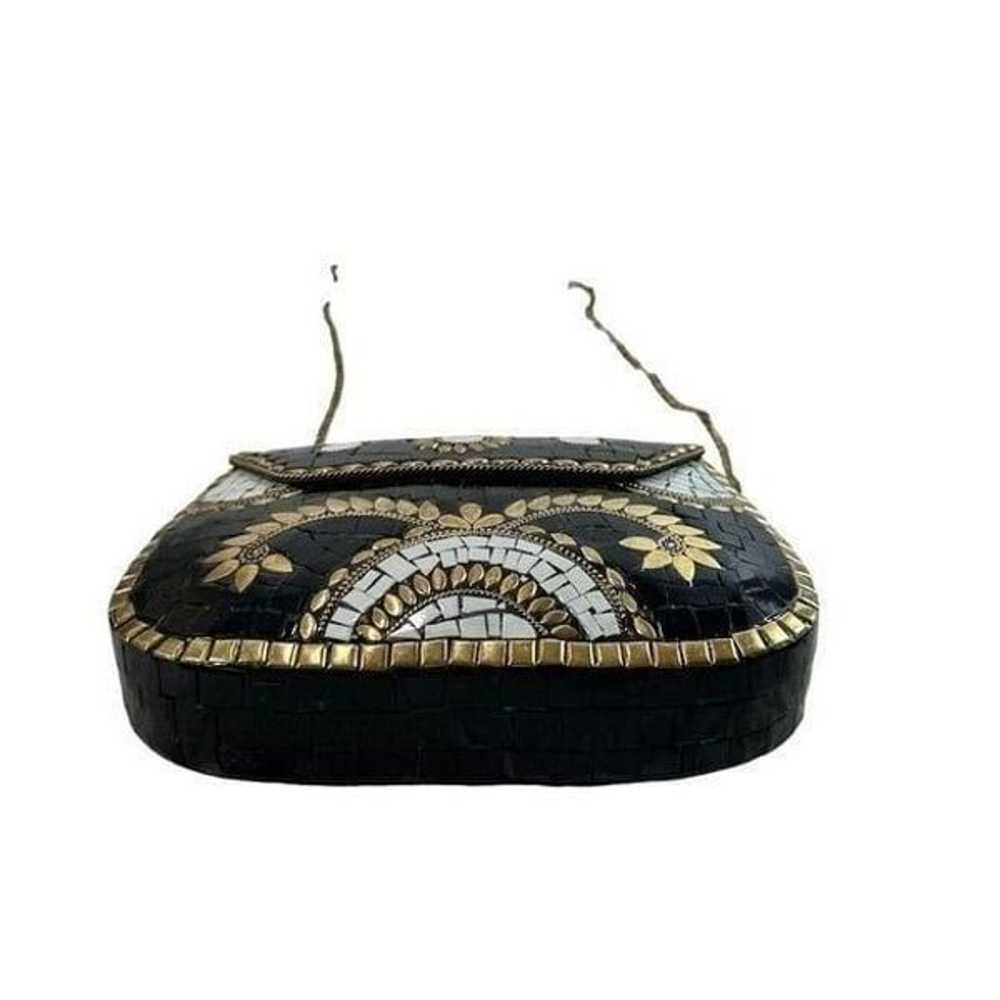 Antik Kraft Handcrafted Black & Gold Mosaic Clutc… - image 2