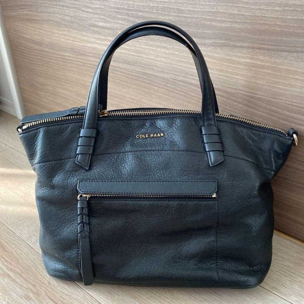 COLE HAAN black leather tote bag handbag - image 1