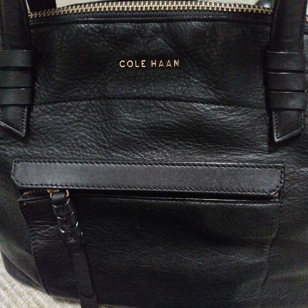 COLE HAAN black leather tote bag handbag - image 3