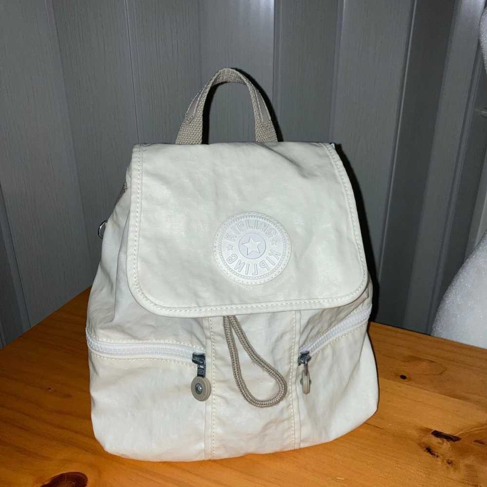 Kipling Mini Drawstring Backpack White and Tan - image 8