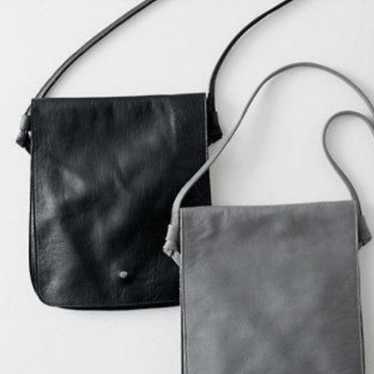 Eileen Fisher black Italian leather messenger bag