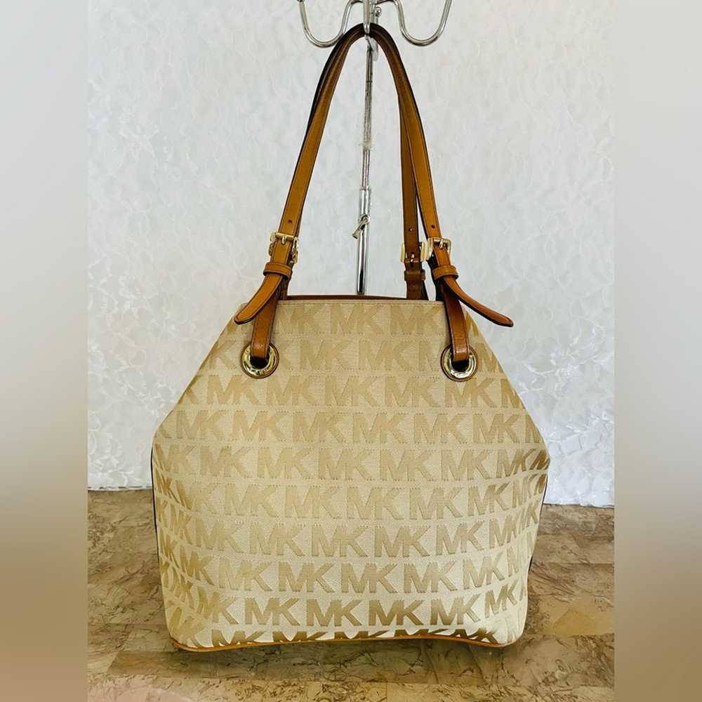 Michael Kors tan canvas tote shoulder bag - image 2