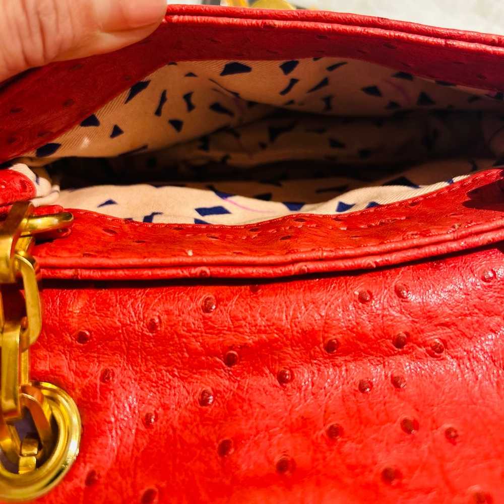 Micheal by Micheal Kors red ostrich bag with gold… - image 11