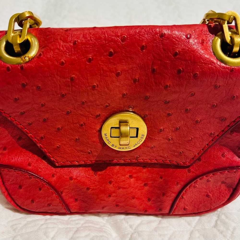 Micheal by Micheal Kors red ostrich bag with gold… - image 1