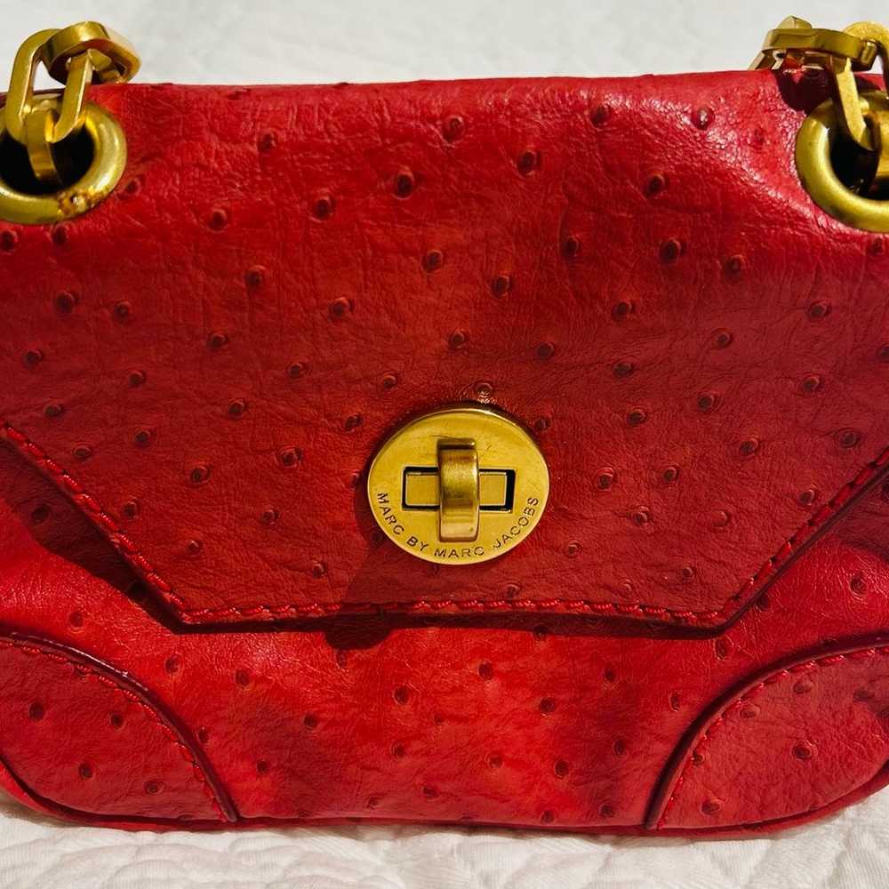 Micheal by Micheal Kors red ostrich bag with gold… - image 2