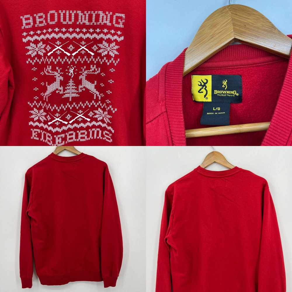 Vintage Browning Christmas Sweater Men's L Red Fi… - image 4