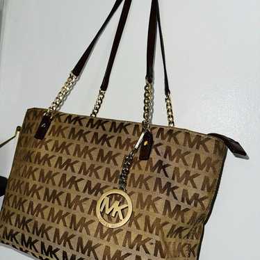 Michael kors brown MK logo all over chain handles