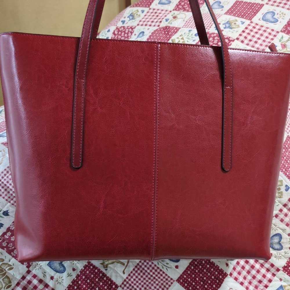 K Ladies Genuine Leather Wine Red Shoulder A4 Lig… - image 1