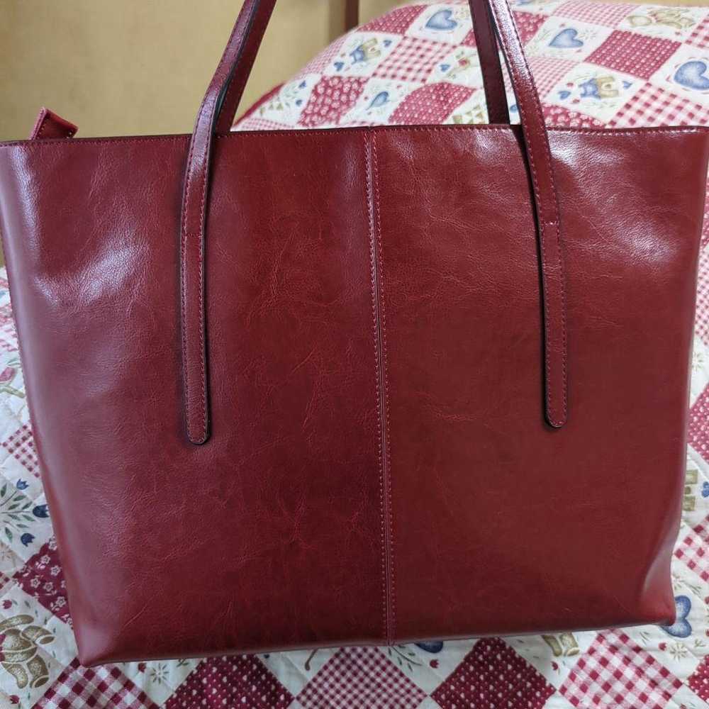 K Ladies Genuine Leather Wine Red Shoulder A4 Lig… - image 2