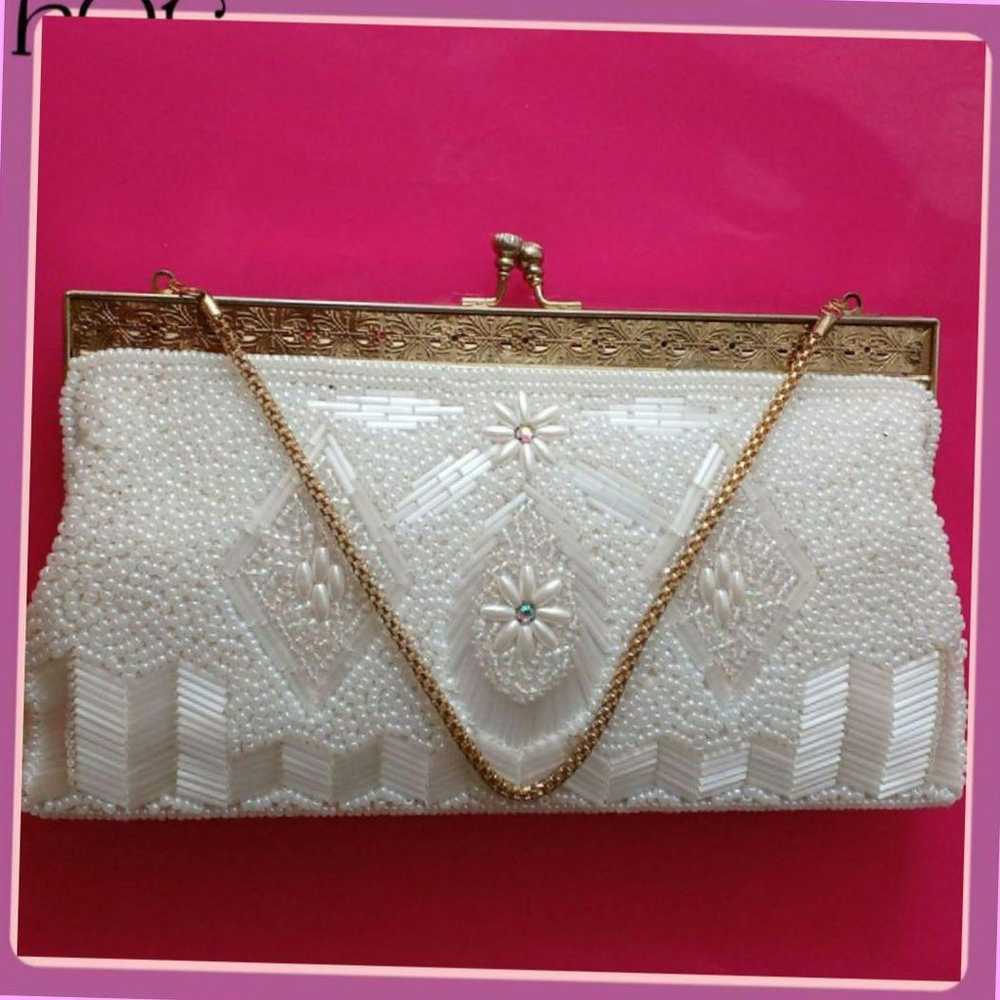 White Bijou Chain Clutch Bag with Gold Chain - image 2