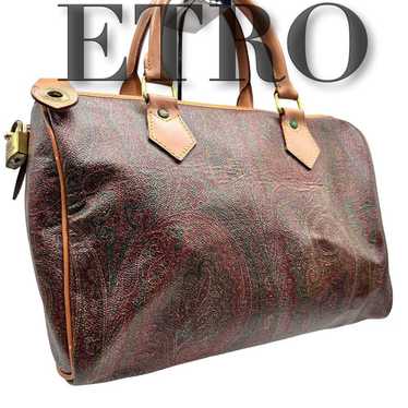 ETRO Boston Bag Paisley Brown PVC Leather 0078