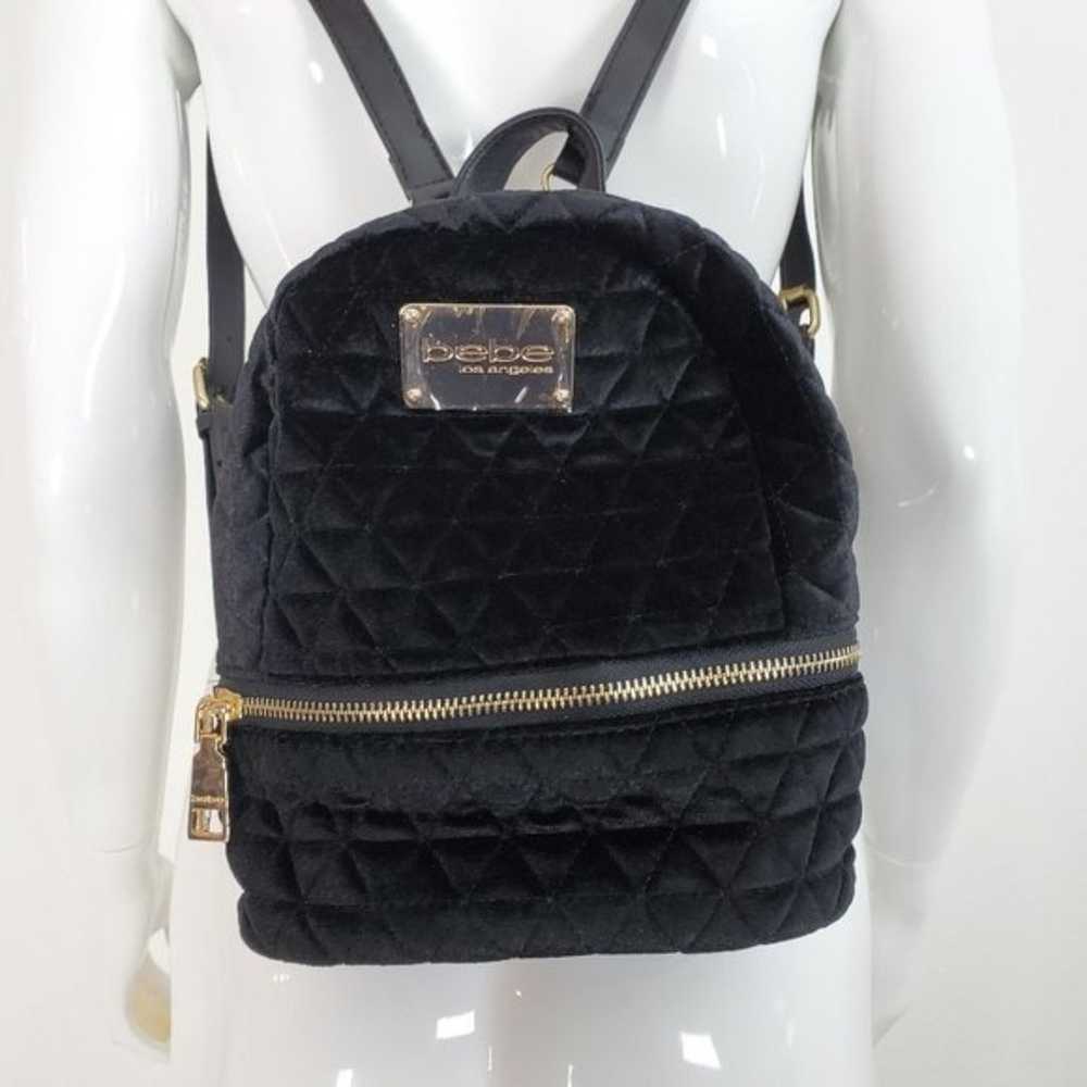 NEW Bebe Black Quilted Velvet Mini Backpack - image 3