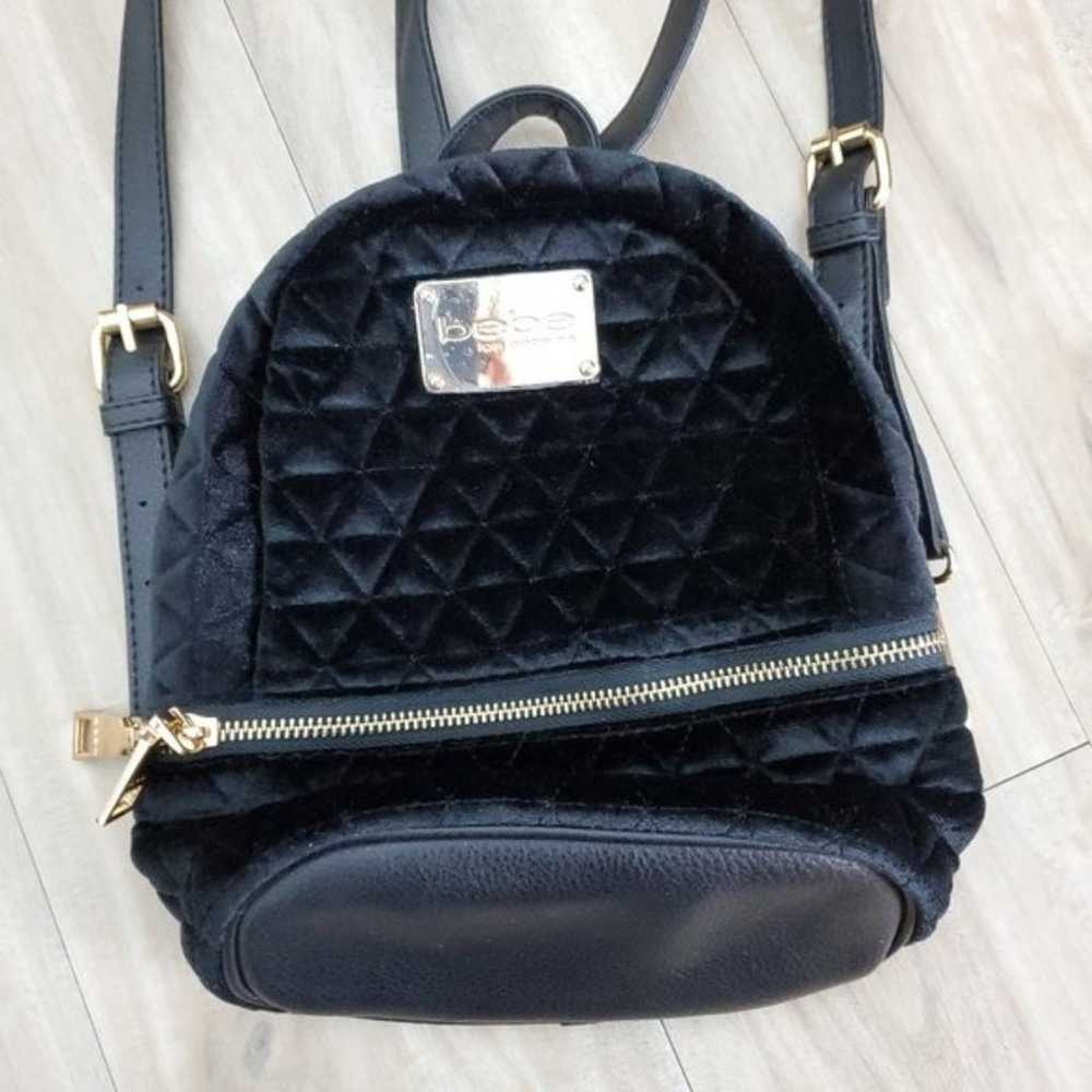 NEW Bebe Black Quilted Velvet Mini Backpack - image 5