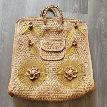 Vintage Mexico Hand Woven Straw Raffia Wicker Bea… - image 1