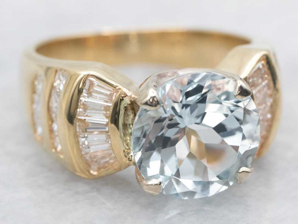 Round Cut Aquamarine and Diamond Ring - image 1