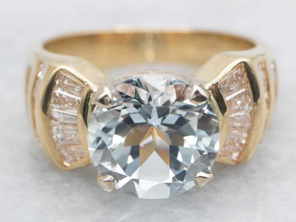 Round Cut Aquamarine and Diamond Ring - image 2