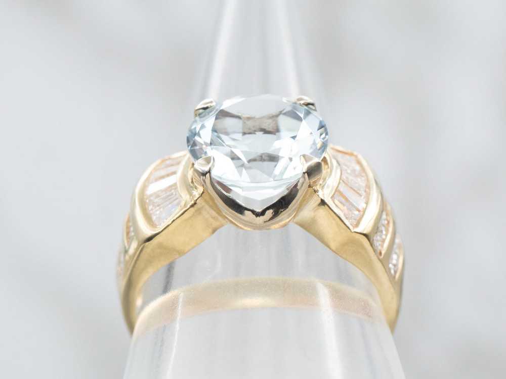 Round Cut Aquamarine and Diamond Ring - image 3