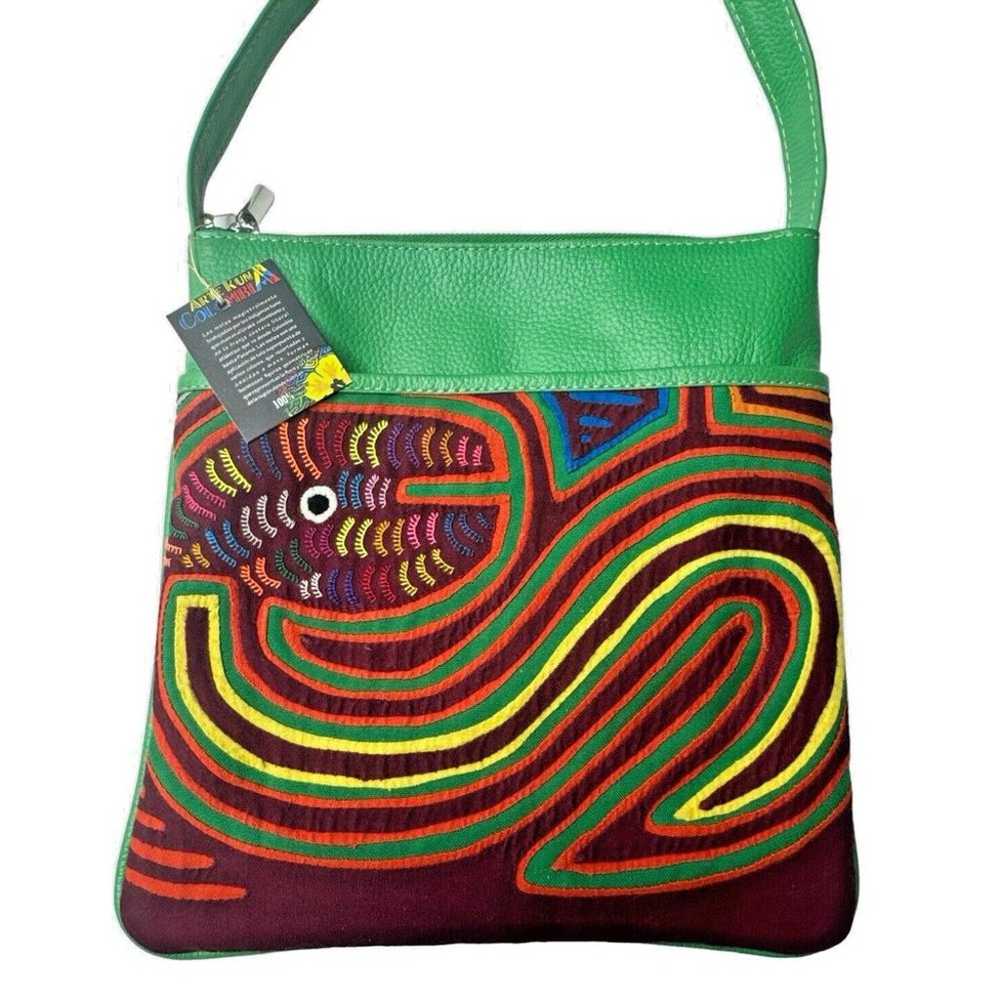 Arte Kuna Colombia Leather Crossbody Bag - Mola D… - image 1