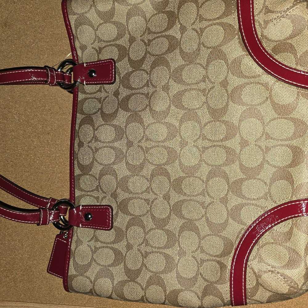 Coach tote signature brown with red trim mint con… - image 3