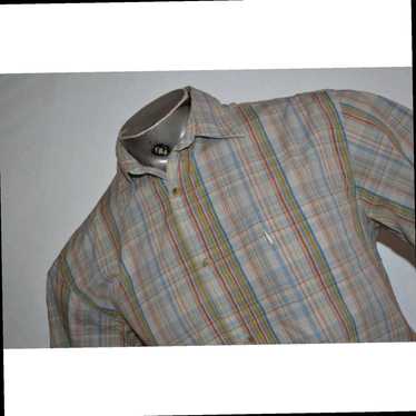 Vintage Mens Medium Blue Plaid Camping Hiking Colu