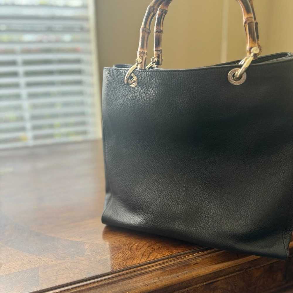 PLINIO VISONA Black Italian Leather Tote with Bam… - image 3