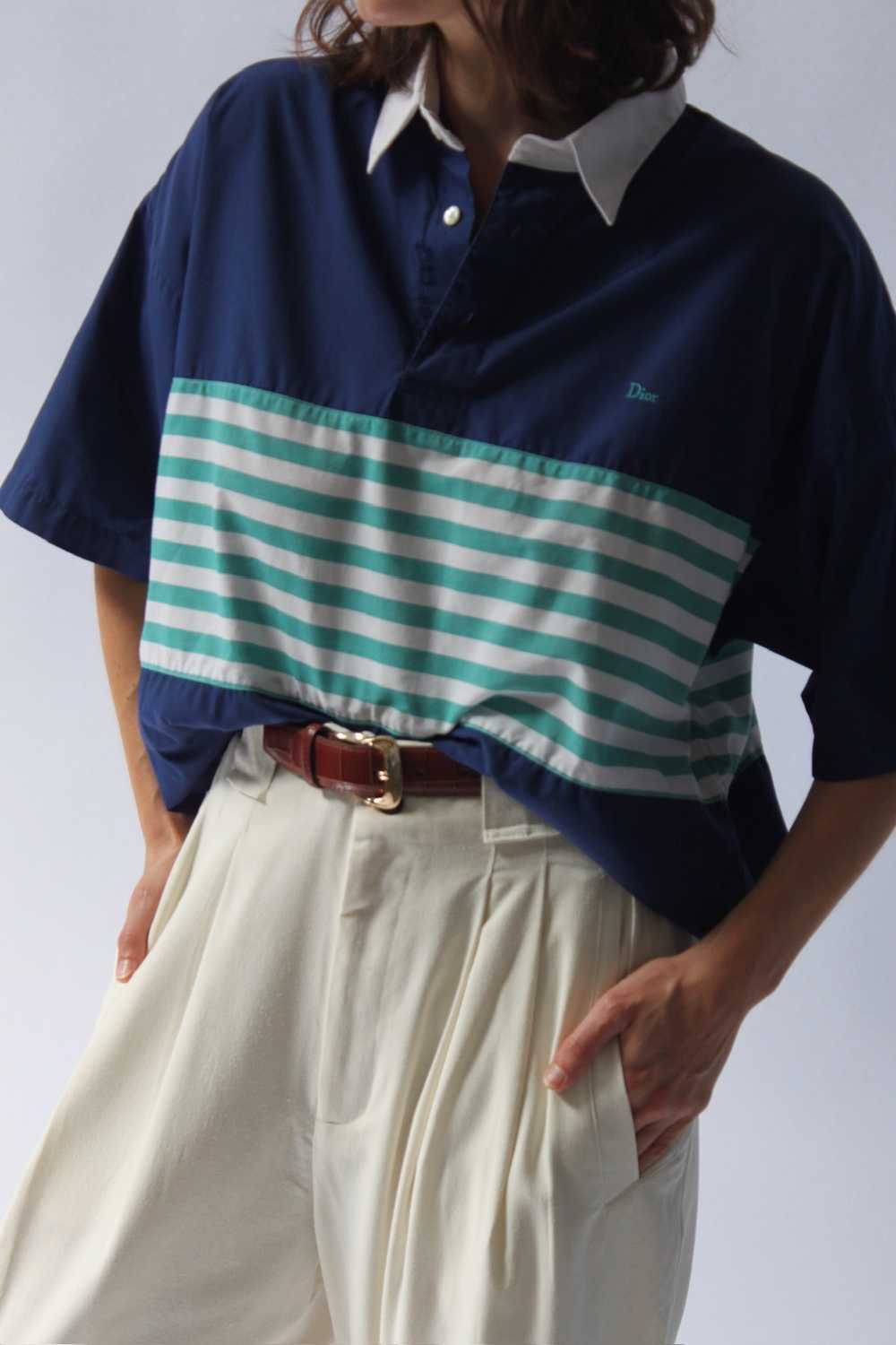 Vintage Christian Dior Striped & Collared Popover - image 3