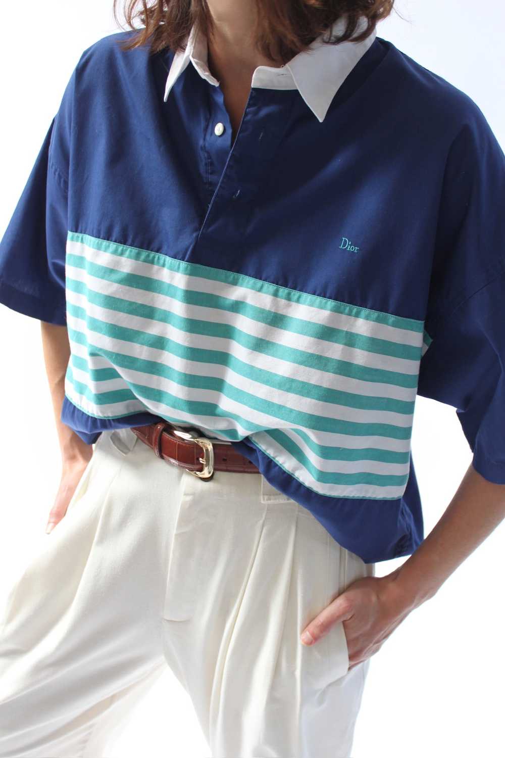 Vintage Christian Dior Striped & Collared Popover - image 4