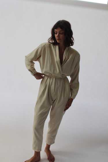 Vintage Cream Raw Silk Jumpsuit