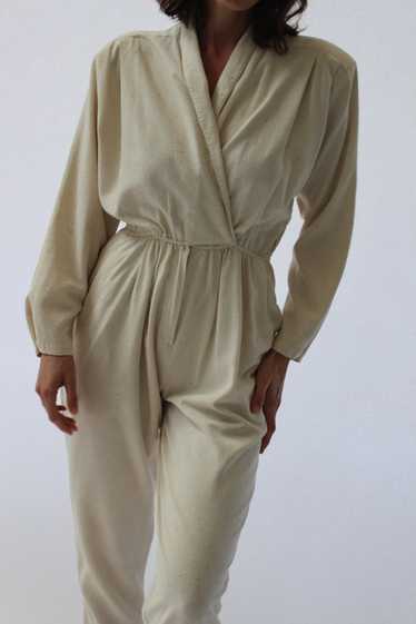 Vintage Cream Raw Silk Jumpsuit