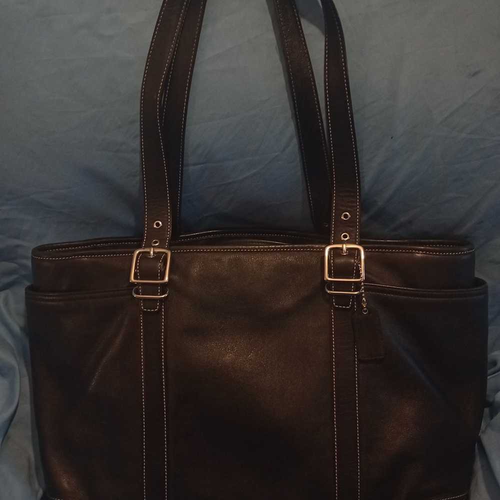 COACH HAMPTON BLACK LARGE LEATHER TOTE BAG - image 1