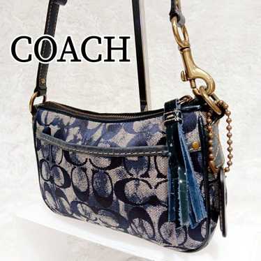 Coach pouch denim signature charm navy pouch. - image 1