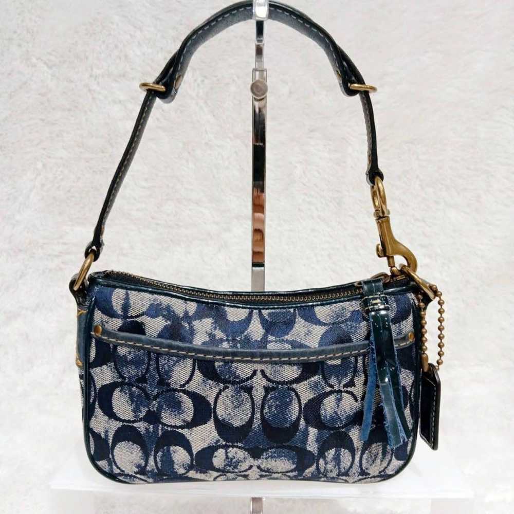 Coach pouch denim signature charm navy pouch. - image 2