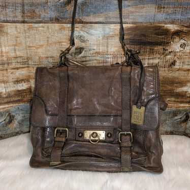 Frye Cameron Dark Brown Distressed Leather Satchel - image 1