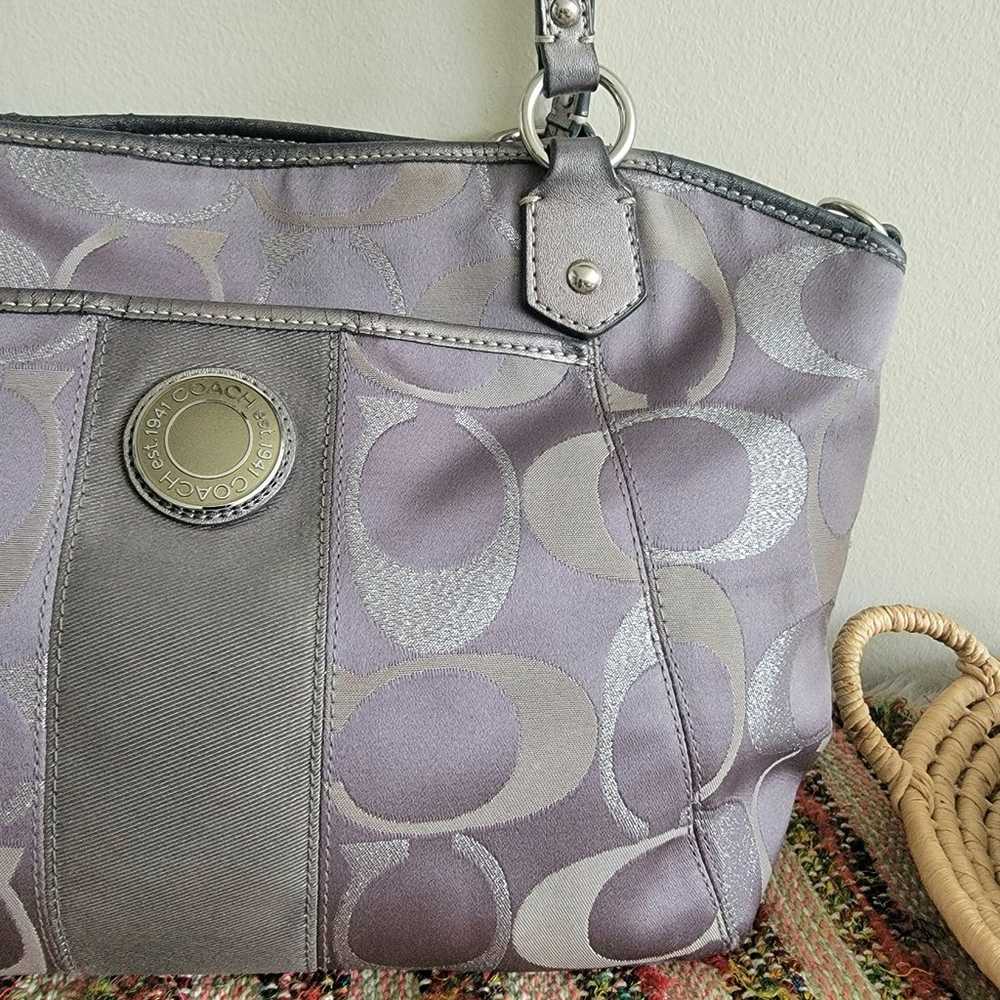 Coach shoulder bag striped purse gray tone - image 3