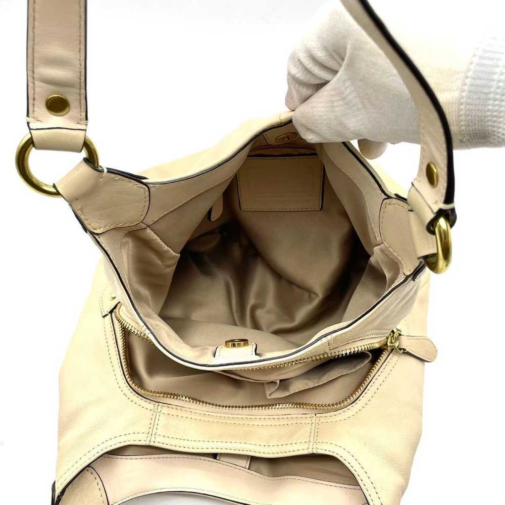 COACH Leather Ashley One-Shoulder Bag Beige Hobo - image 10