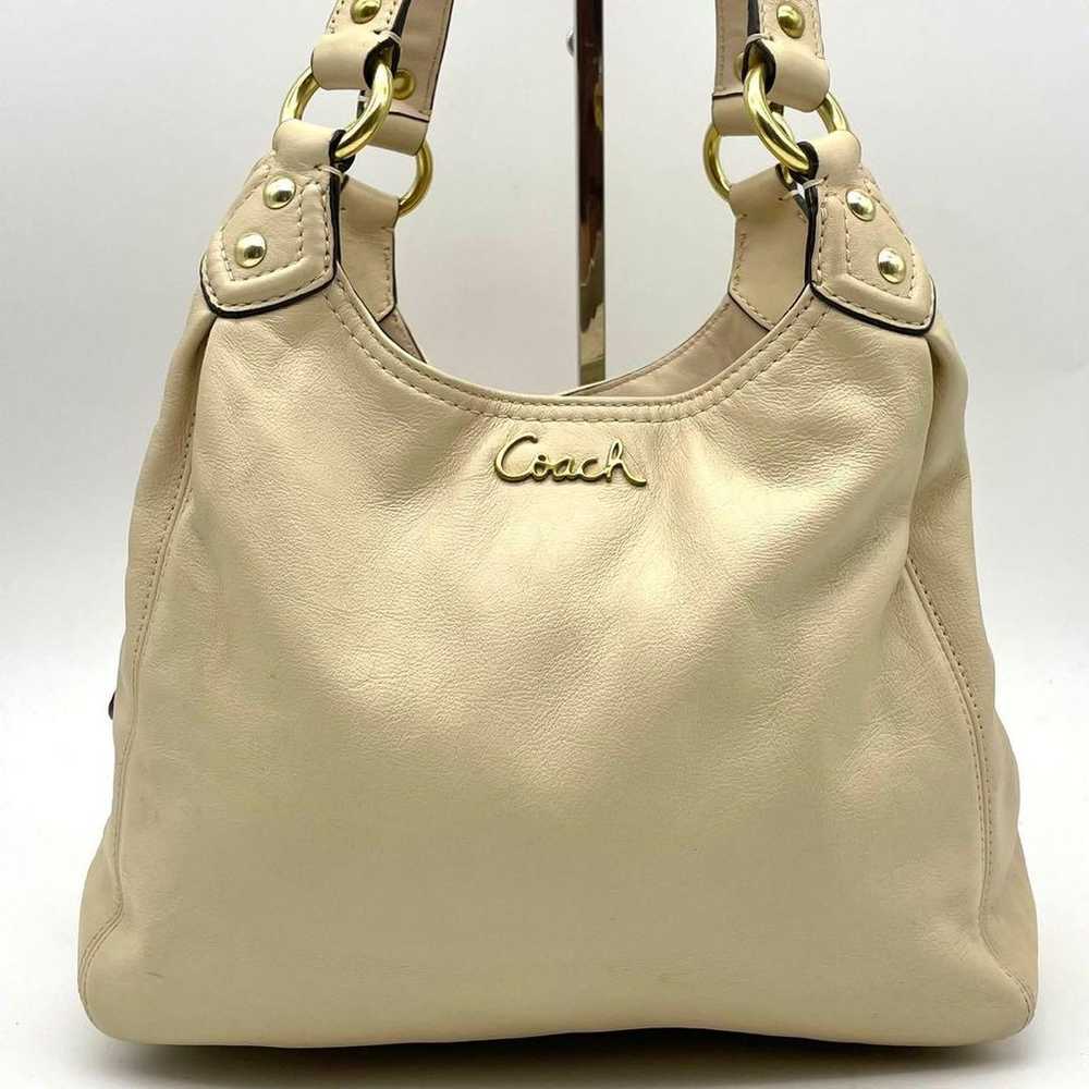 COACH Leather Ashley One-Shoulder Bag Beige Hobo - image 2