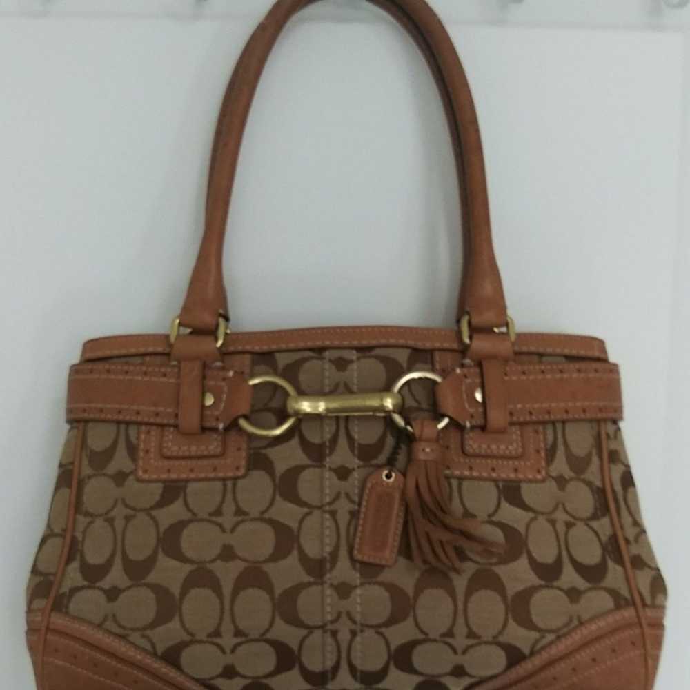 Coach Hampton Signature Khaki Tassel Belt Satchel… - image 1