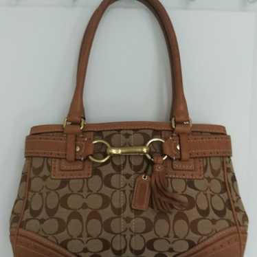 Coach Hampton Signature Khaki Tassel Belt Satchel… - image 1