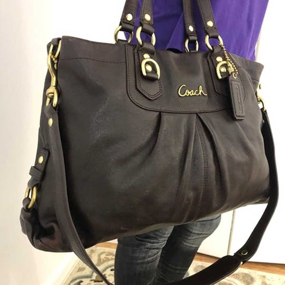 Coach dark brown Leather Ashley Satchel Shoulder … - image 1