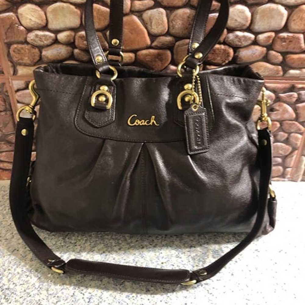 Coach dark brown Leather Ashley Satchel Shoulder … - image 2