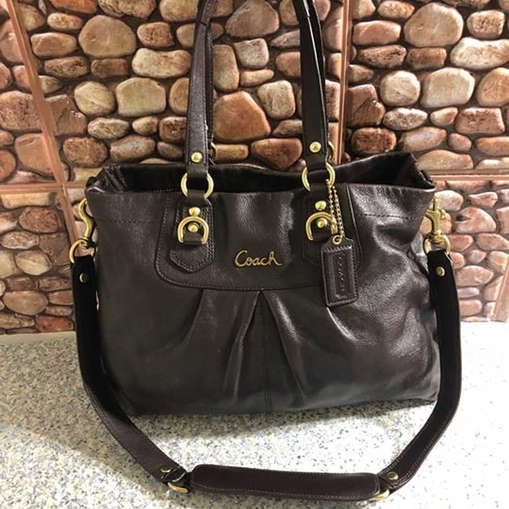 Coach dark brown Leather Ashley Satchel Shoulder … - image 3