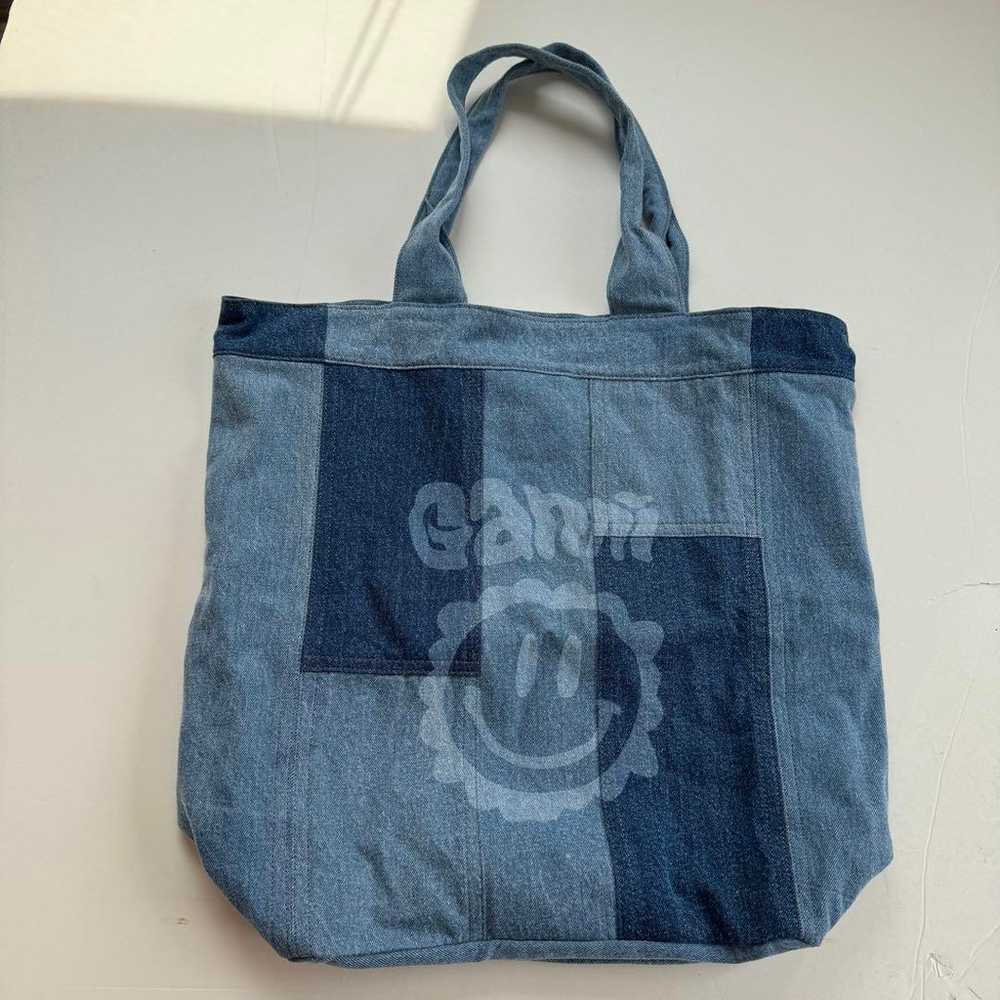 GANNI Denim Tote Smiley Logo Denim Patchwork Tote… - image 1