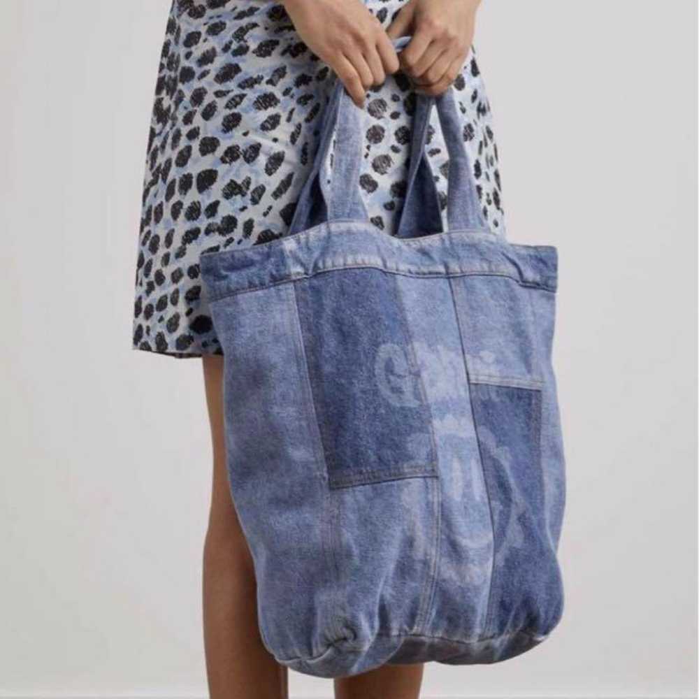 GANNI Denim Tote Smiley Logo Denim Patchwork Tote… - image 2